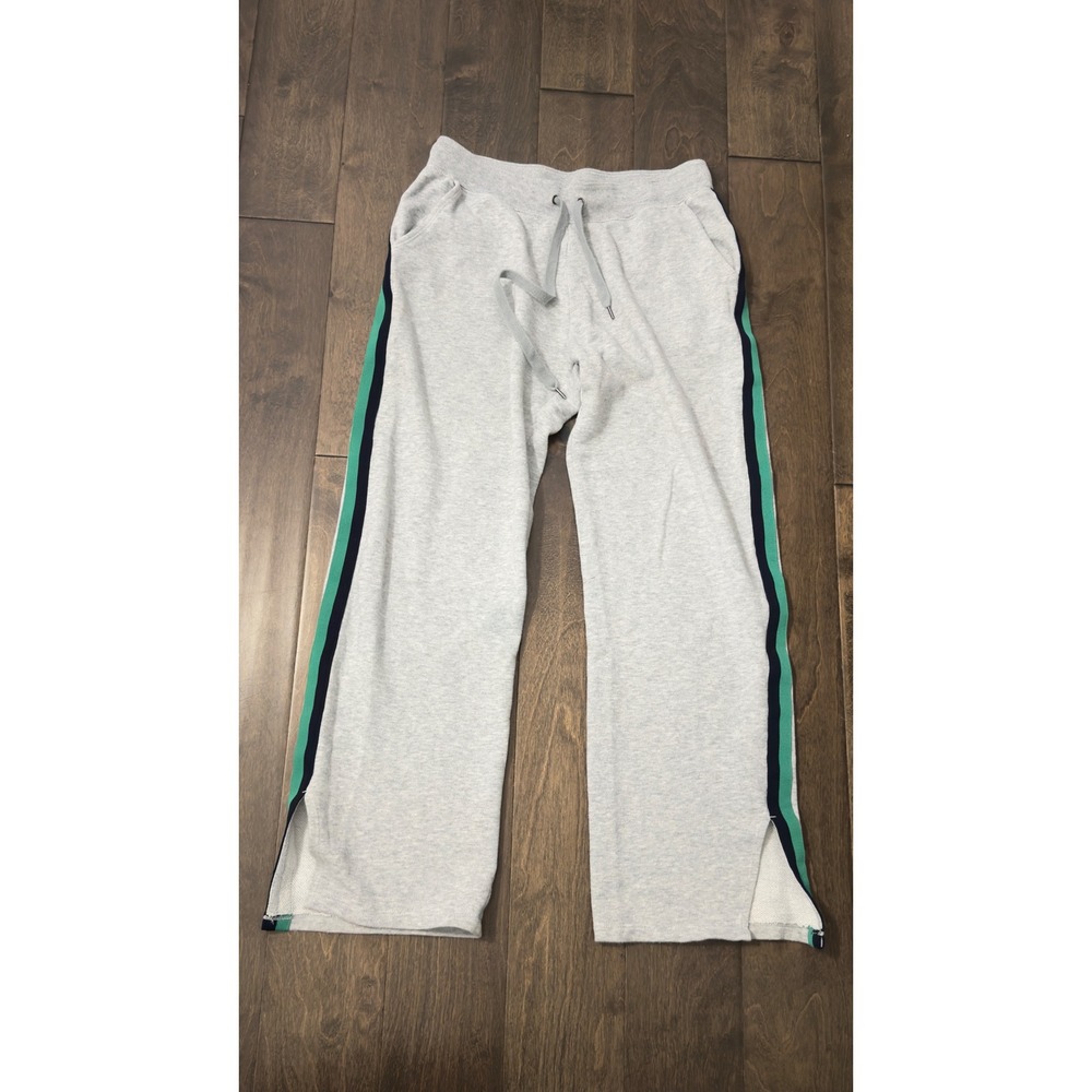 Aerie Heather Gray Wide Leg Sweatpants Side Stripe Green Navy Medium